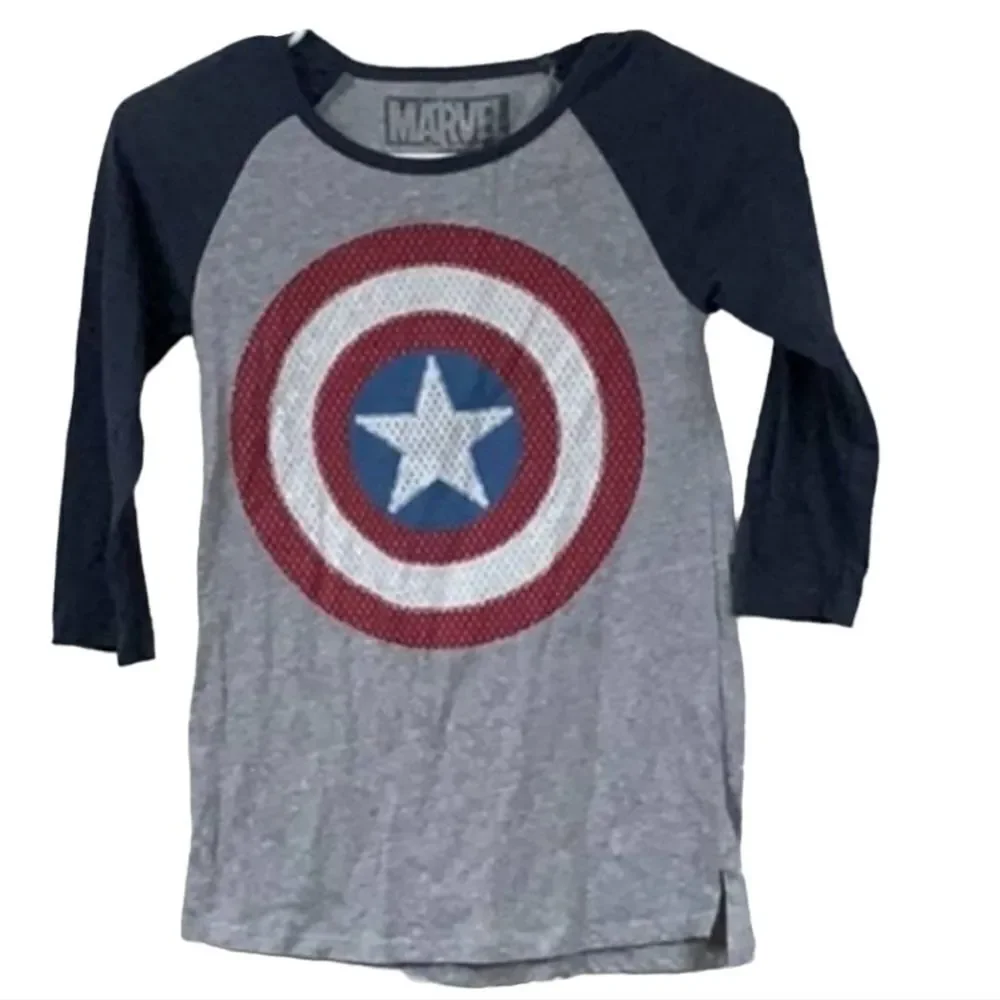 Marvel Captain America Baseball Tee Raglan Sleeve Graphic Print Tee XS Adult